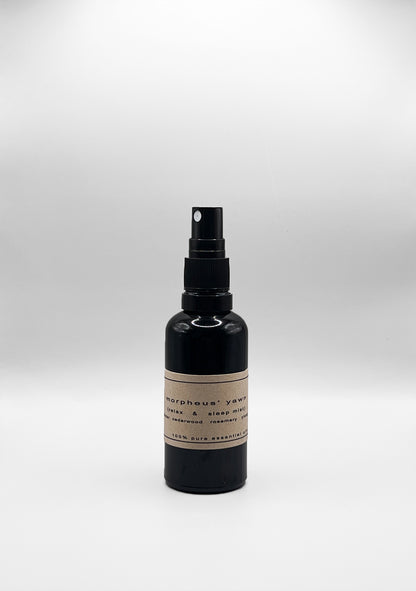 Calm & Sleep Mist Morpheus' yawn. Sleep mist, 50ml spray, sustainable glass, recycling label. Bedroom mist. Essential oils mists. Essential oil travel size spray. 